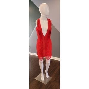 Red bodycon tassel dress